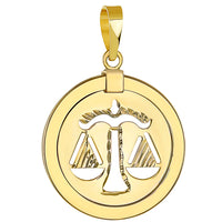 Load image into Gallery viewer, 14K Yellow Gold Reversible Round Libra Scale Zodiac Sign Pendant
