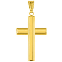 Load image into Gallery viewer, Polished 14K Yellow Gold Plain Religious Cross Pendant with Cuban Necklace

