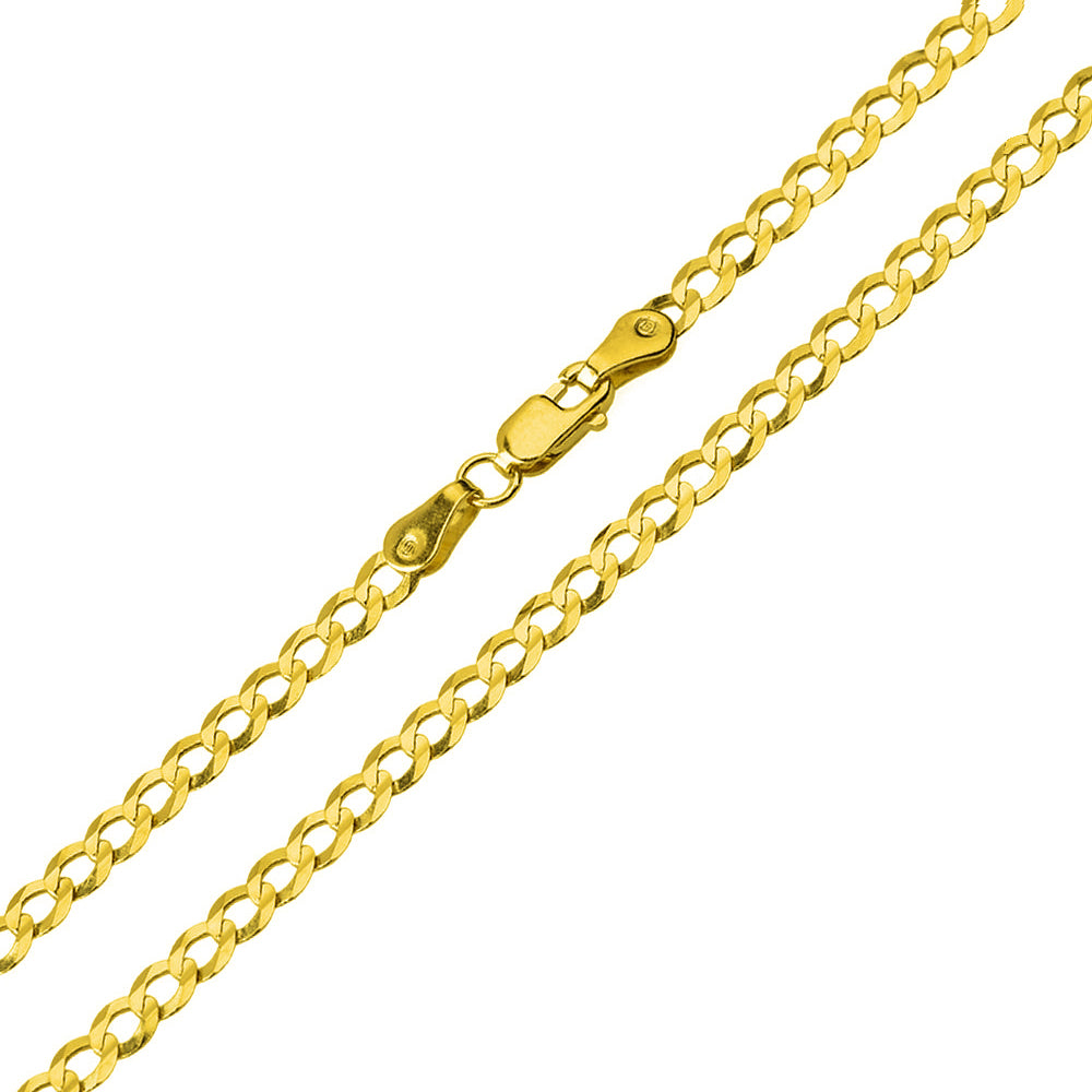 Solid 14K Yellow Gold 2mm Concave Link Curb Cuban Chain Necklace with Lobster Claw Clasp (Diamond-Cut)