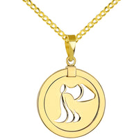 Load image into Gallery viewer, 14K Yellow Gold Reversible Round Aquarius Zodiac Sign Pendant with Cuban Chain Necklace
