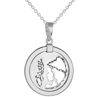 Load image into Gallery viewer, 14k White Gold Round Virgo Zodiac Sign Maiden Holding Wheat Medallion Pendant Necklace (Reversible)
