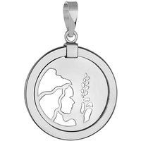 Load image into Gallery viewer, 14k White Gold Round Virgo Zodiac Sign Maiden Holding Wheat Medallion Pendant Necklace - Back

