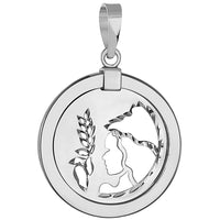 Load image into Gallery viewer, 14k White Gold Round Virgo Zodiac Sign Maiden Holding Wheat Medallion Pendant Necklace - Front
