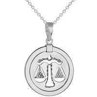 Load image into Gallery viewer, 14k White Gold Round Libra Zodiac Sign Scale Medallion Pendant Necklace (Reversible)
