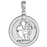 Load image into Gallery viewer, 14k White Gold Round Sagittarius Zodiac Sign Archer Shooting Arrow Medallion Pendant

