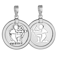 Load image into Gallery viewer, 14k White Gold Round Sagittarius Zodiac Sign Archer Shooting Arrow Medallion Pendant
