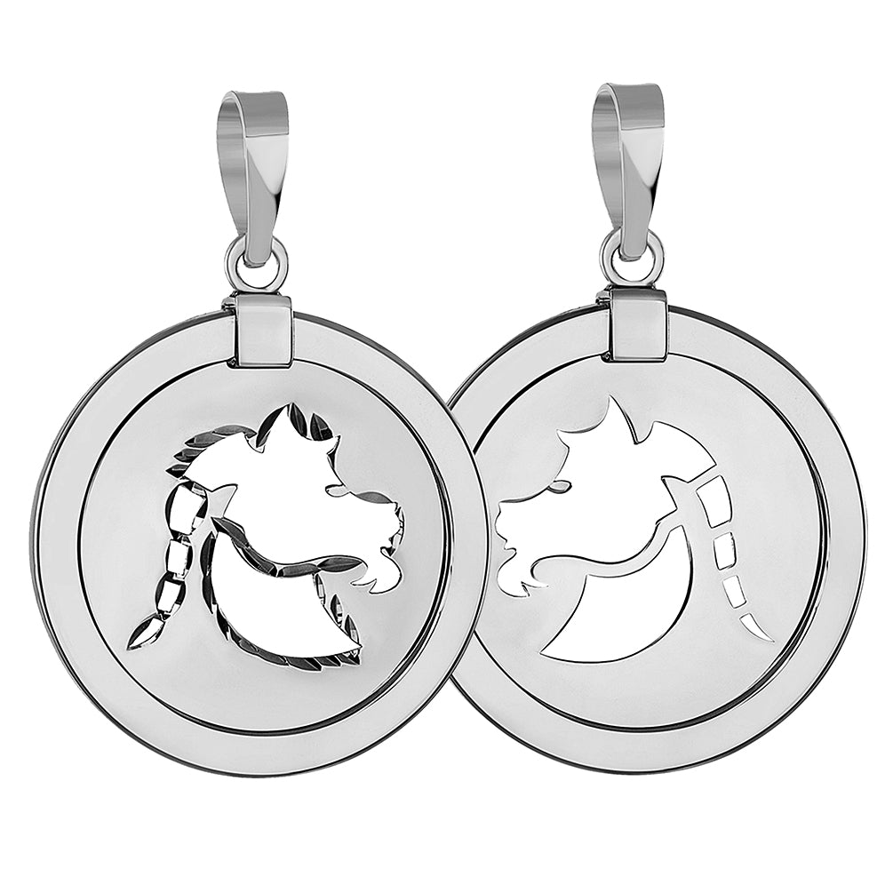 14k White Gold Round Capricorn Zodiac Sign Sea-Goat Animal Medallion Pendant (Reversible)
