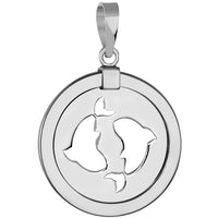 Load image into Gallery viewer, 14k White Gold Round Pisces Zodiac Sign Fish Animal Medallion Pendant
