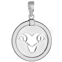 Load image into Gallery viewer, 14k White Gold Round Aries Ram Zodiac Sign Animal Medallion Pendant
