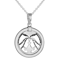 Load image into Gallery viewer, 14k White Gold Round Gemini Twins Zodiac Sign Medallion Pendant Necklace (Reversible)
