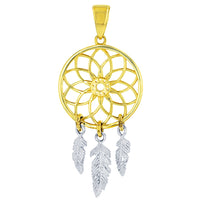 Load image into Gallery viewer, 14k Two-Tone Gold Native American Dreamcatcher Charm Pendant Necklace
