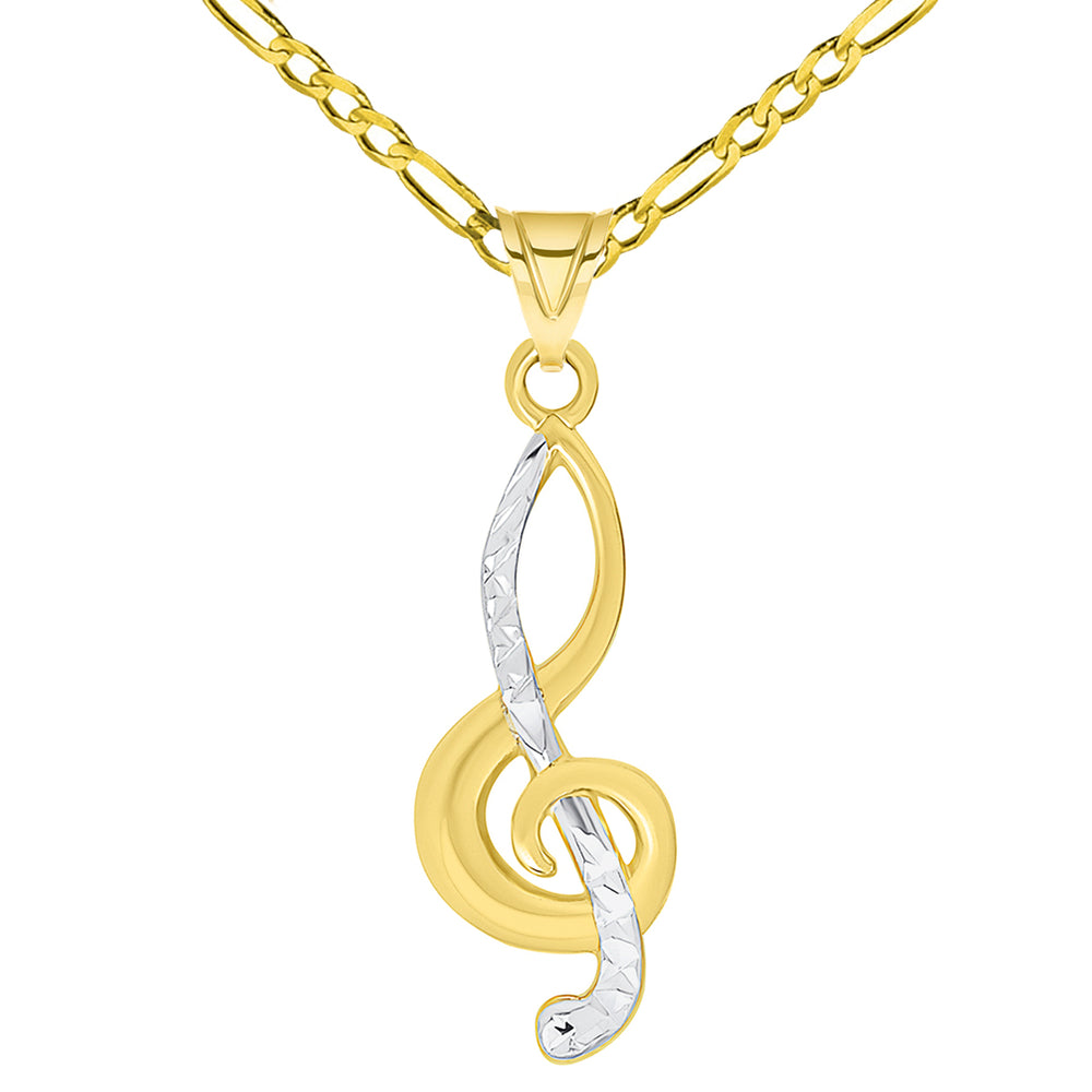 G Clef Two Tone Music Note Pendant Necklace