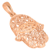Load image into Gallery viewer, Textured 14k Rose Gold 3D Hamsa Hand of Fatima with Evil Eye Charm Pendant
