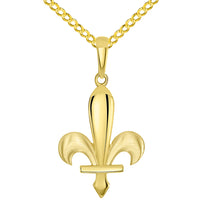 Load image into Gallery viewer, 14k Yellow Gold Fleur-de-Lis Symbol Pendant with Cuban Curb Chain Necklace
