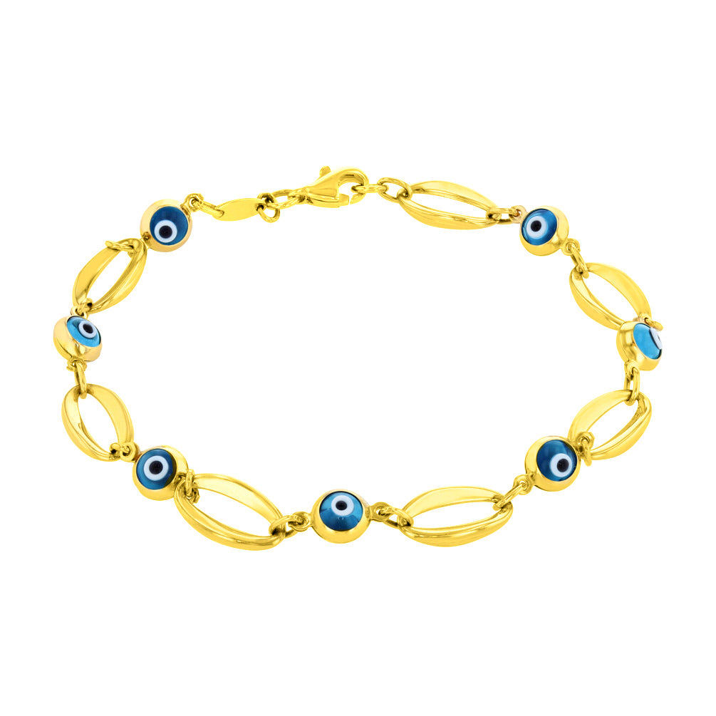 Gold Blue Evil Eye Open Chain Link Bracelet