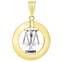 Load image into Gallery viewer, 14k Two Tone Gold Open Circle Libra Zodiac Sign Pendant Cuban Necklace
