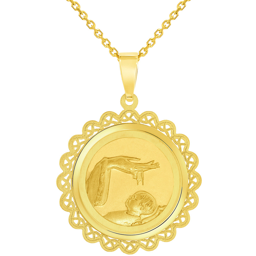 14k Yellow Gold Religious Baptism Christening On Round Ornate