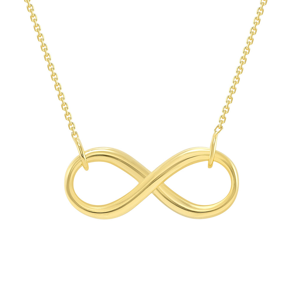Solid 14k Yellow Gold 2.5mm Thick Infinity Love Eternity Necklace with Lobster Claw Clasp (16" to 18" Adjustable Chain)