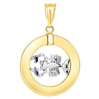 Load image into Gallery viewer, 14k Two Tone Gold Open Circle Cancer Zodiac Sign Pendant Cuban Necklace
