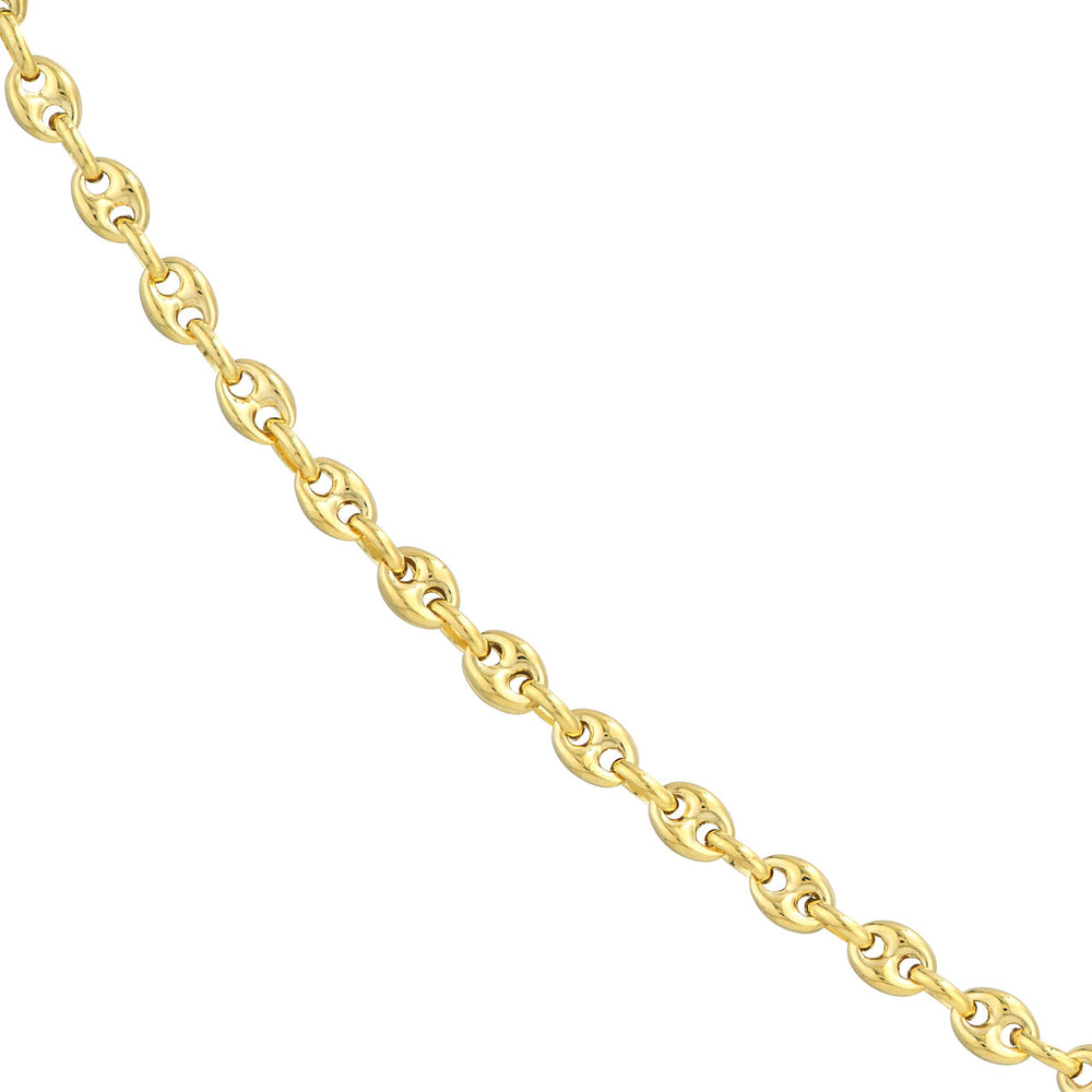 Solid 14K Yellow Gold 3.7mm Puff Mariner Chain Necklace with Lobster Lock