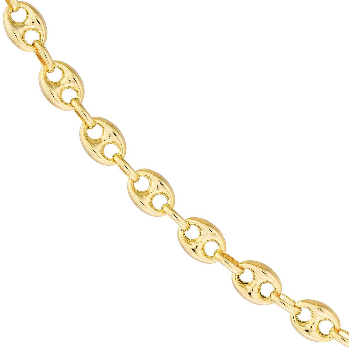 14K Yellow Gold 6.7mm Hollow Puff Mariner Chain Necklace with Lobster Lock