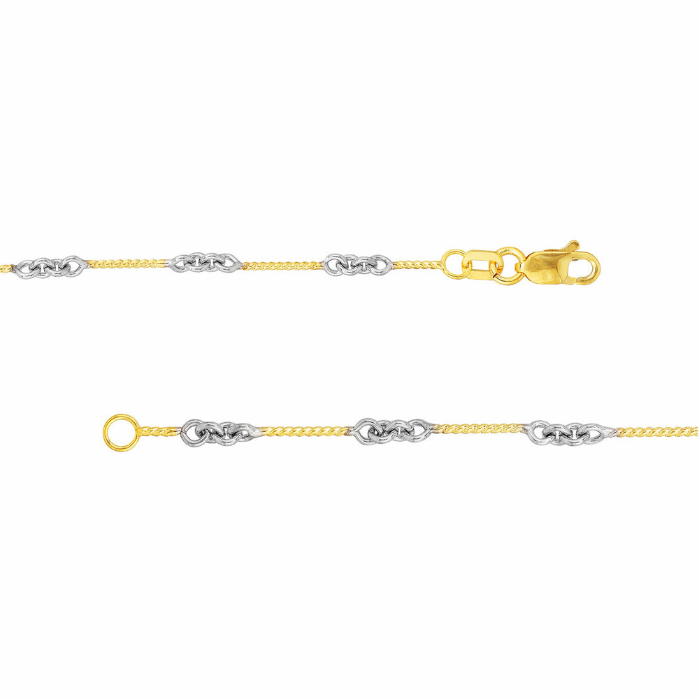 14K Yellow White Gold 0.8mm Two-Tone Designer Twist Chain Necklace with Lobster Lock
