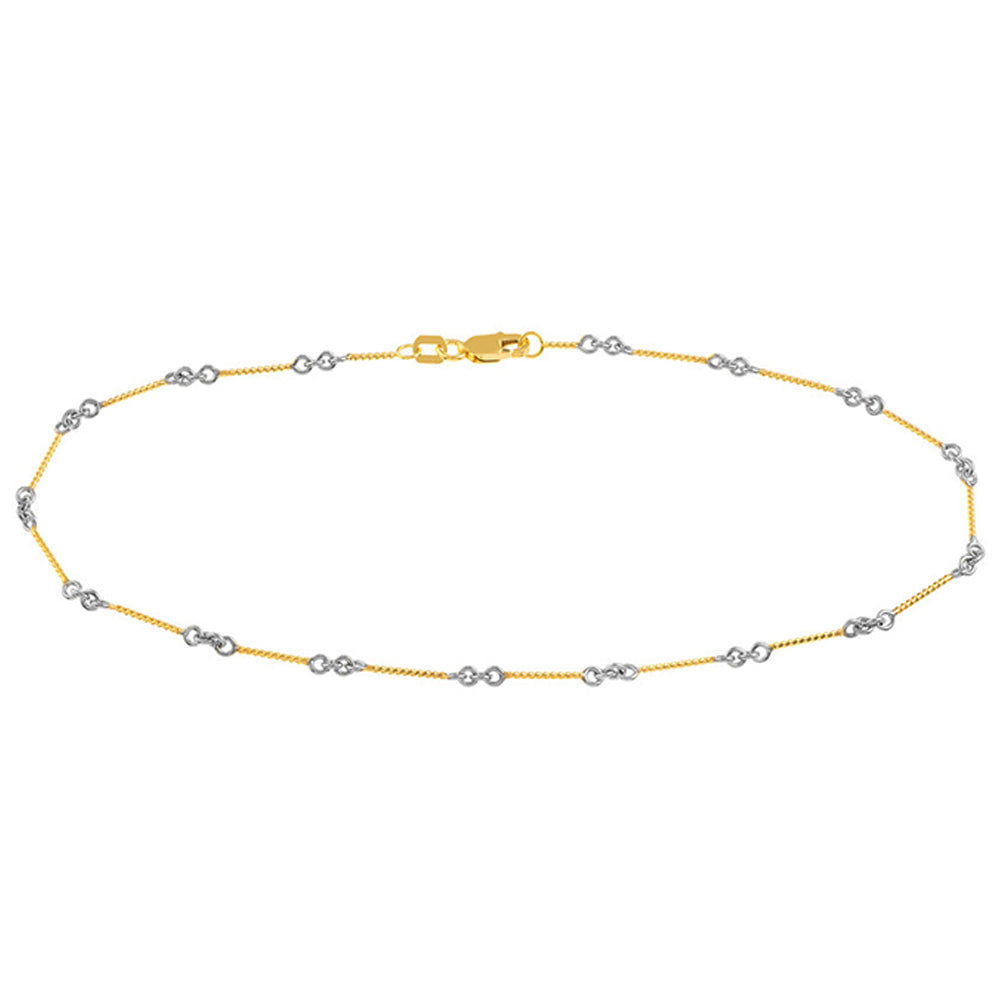 14K Two-Tone Gold 0.8mm Two-Tone Fancy Twist Chain Anklet with Lobster Lock, 10"
