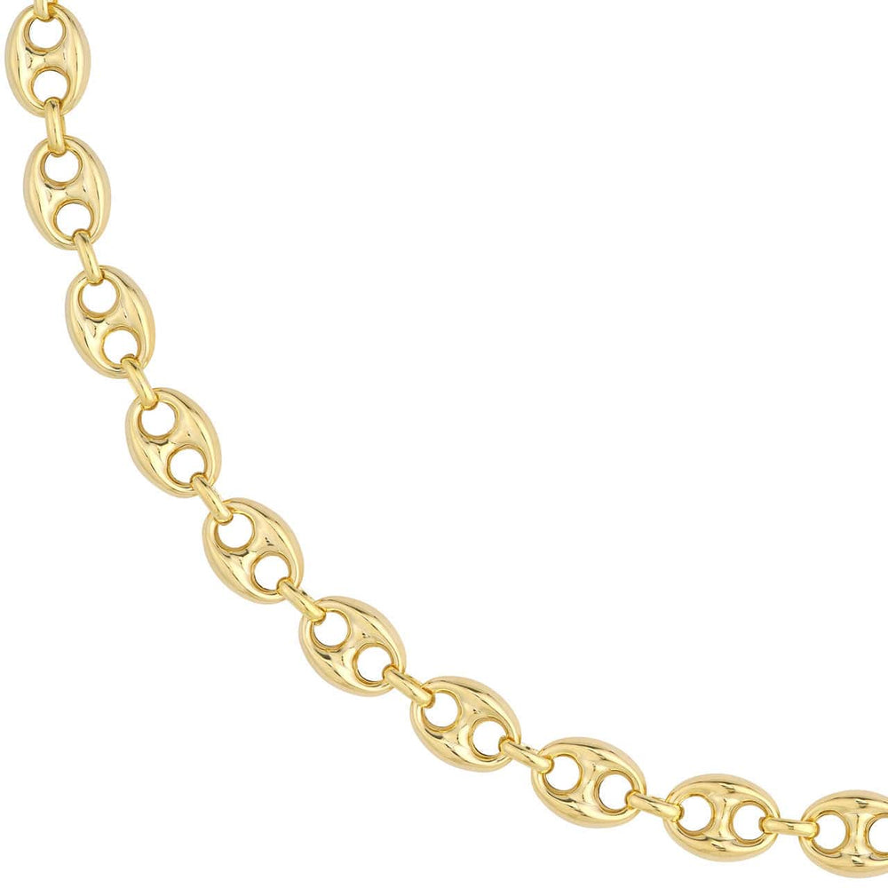 14K Yellow Gold 10mm Puff Mariner Chain Necklace with Oval Lobster Lock