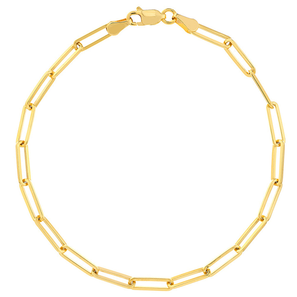 Solid 14K Gold 3.80mm Long Paperclip Link Chain Bracelet with Lobster Lock, 8"