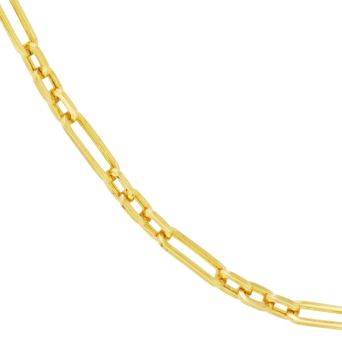 14K Yellow Gold Hollow 3+1 Paper Clip Chain Necklace with Lobster Lock