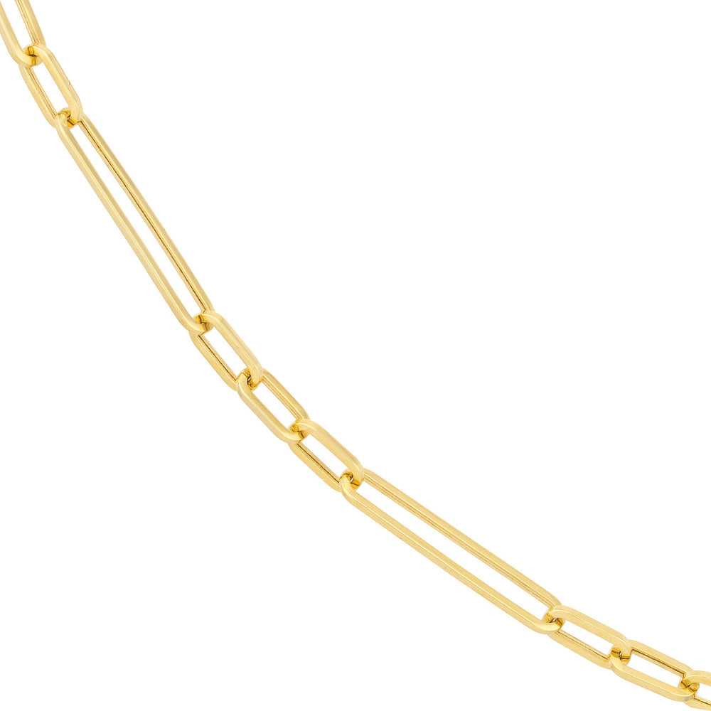 Solid 14K Gold 3+1 Hollow Paper Clip Chain Necklace with Lobster Lock