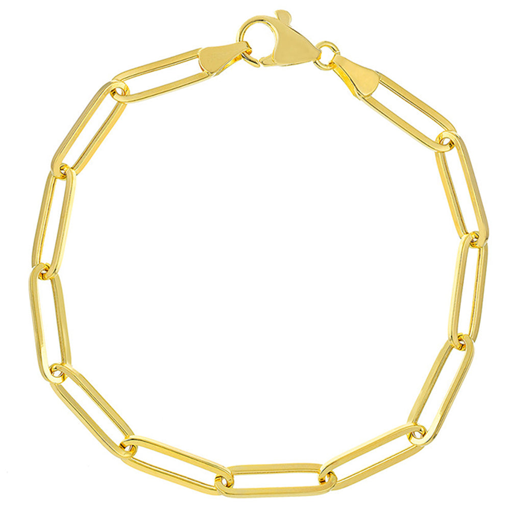 Hollow 14K Gold 5.1mm Paperclip Chain Bracelet with Lobster Lock, 8"