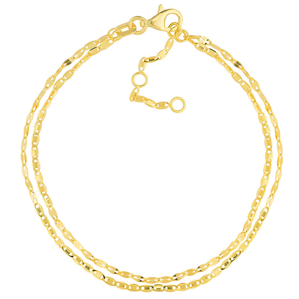 14K Yellow Gold Valentino and Hammered Forzentina Double Chain Bracelet with Adjustable Lobster Lock, 7.5"