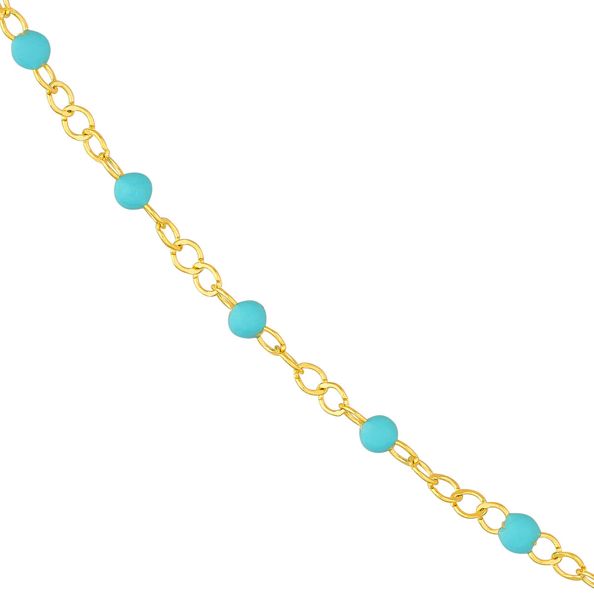 14K Yellow Gold Light Turquoise Enamel Bead on Piatto Chain Necklace Adjustable