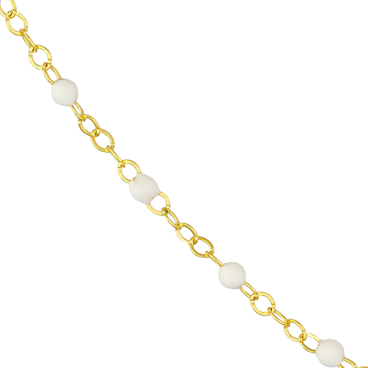 14K Yellow Gold White Enamel Bead Station Chain Necklace