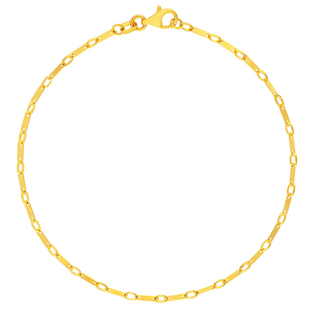14K Yellow Gold 1.85mm Handmade Fancy Flat and Rounded Link Chain Bracelet with Lobster Lock