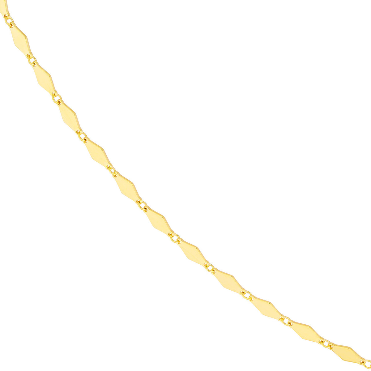 14K Yellow Gold Diamond Shaped Flat Link Chain Necklace with Lobster Lock