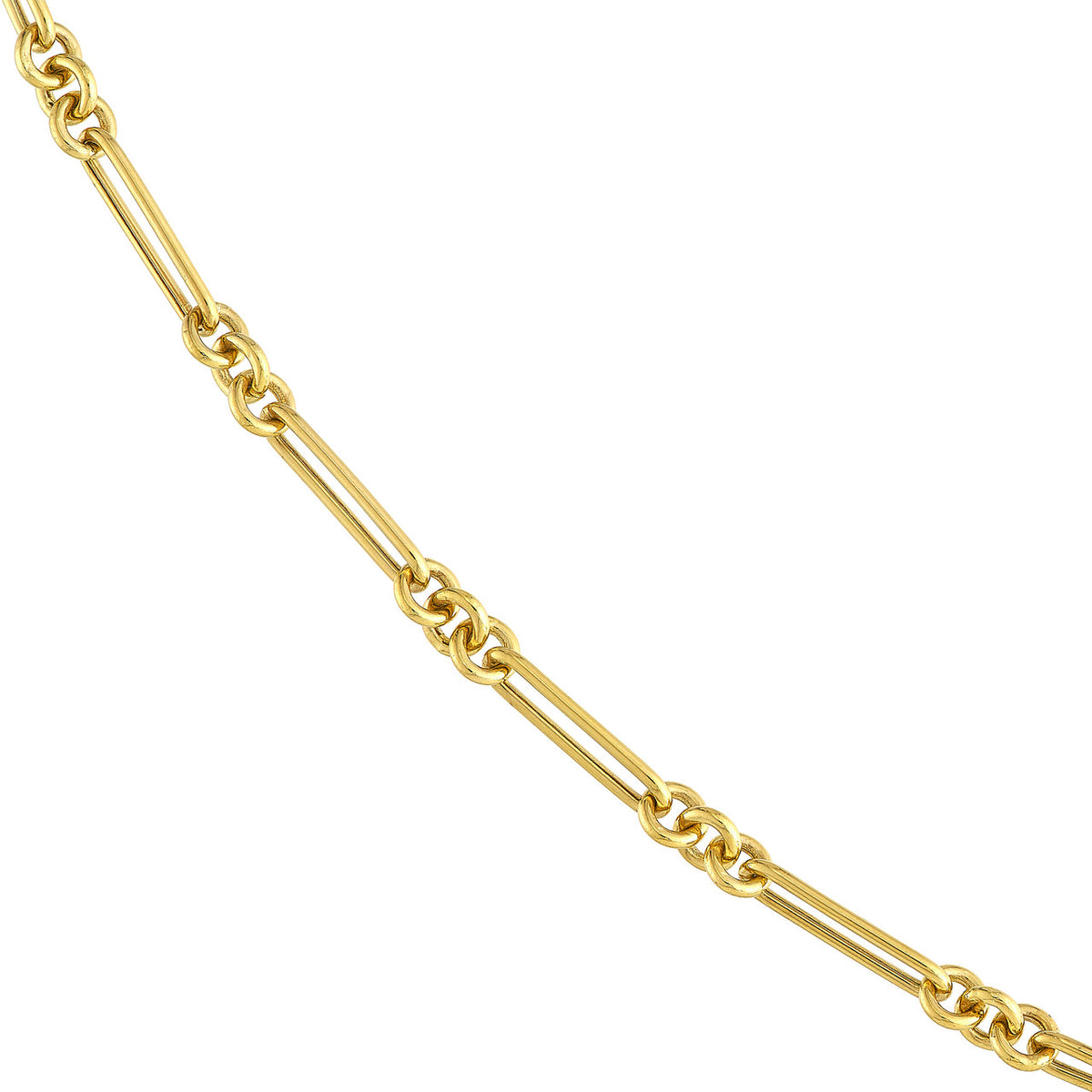 14K Yellow Gold 3+1 Hollow Fancy Rounded Paper Clip Chain Necklace with Pear Shape Lock
