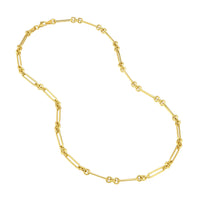 Load image into Gallery viewer, 14K Yellow Gold 3+1 Hollow Fancy Rounded Paper Clip Chain Necklace with Pear Shape Lock
