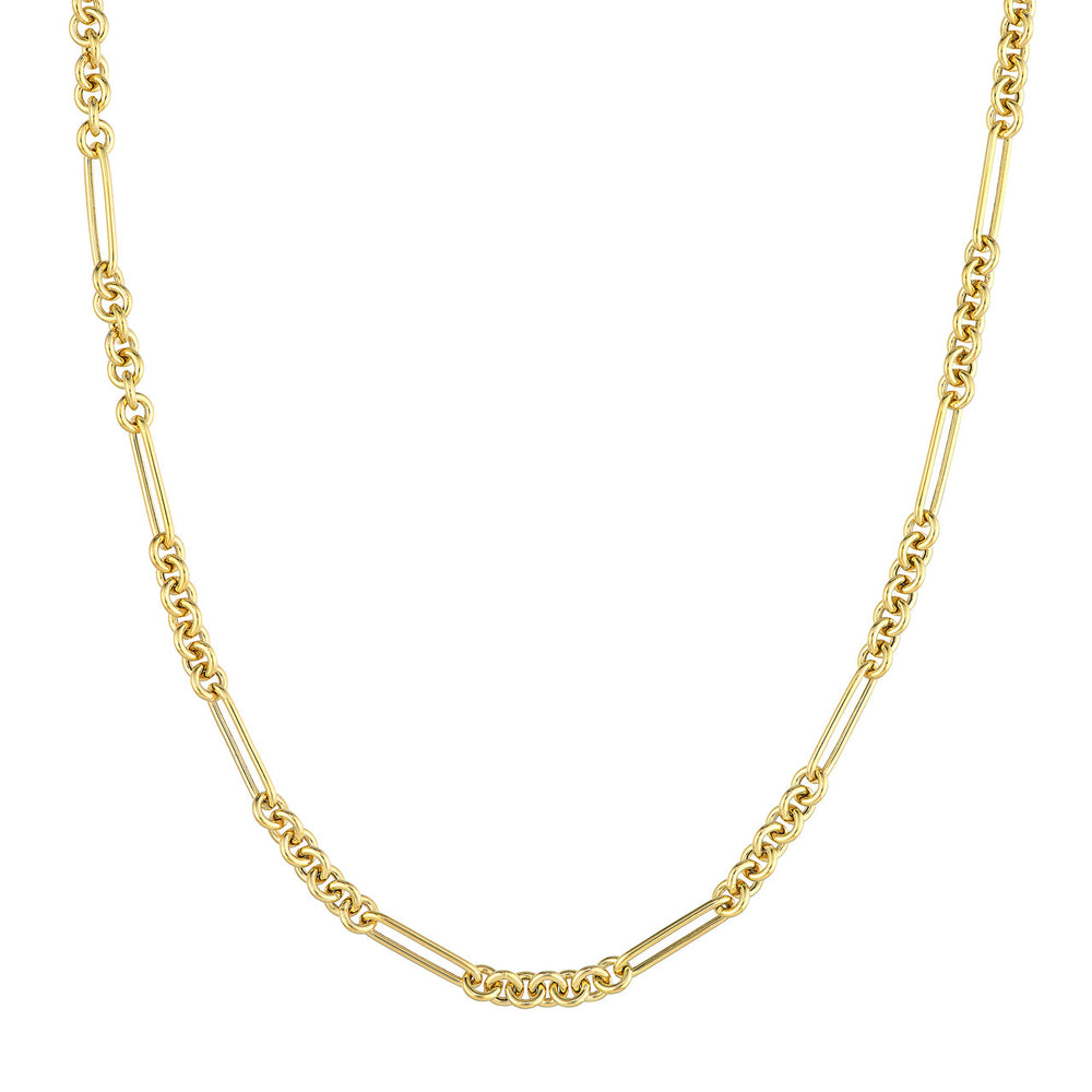 14K Yellow Gold 7+1 Round Paper Clip Chain Necklace with Pear Shaped Lock