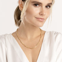 Load image into Gallery viewer, 14K Yellow Gold 7+1 Round Paper Clip Chain Necklace with Pear Shaped Lock
