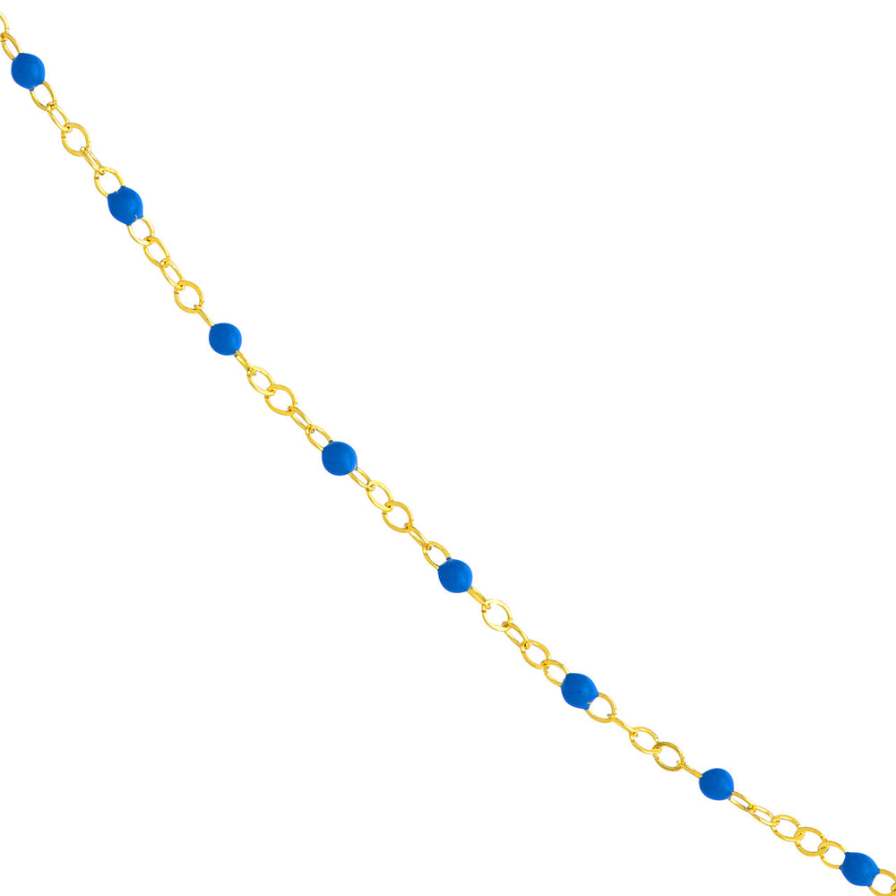 Solid 14K Gold Cobalt Enamel Bead Station Chain Necklace