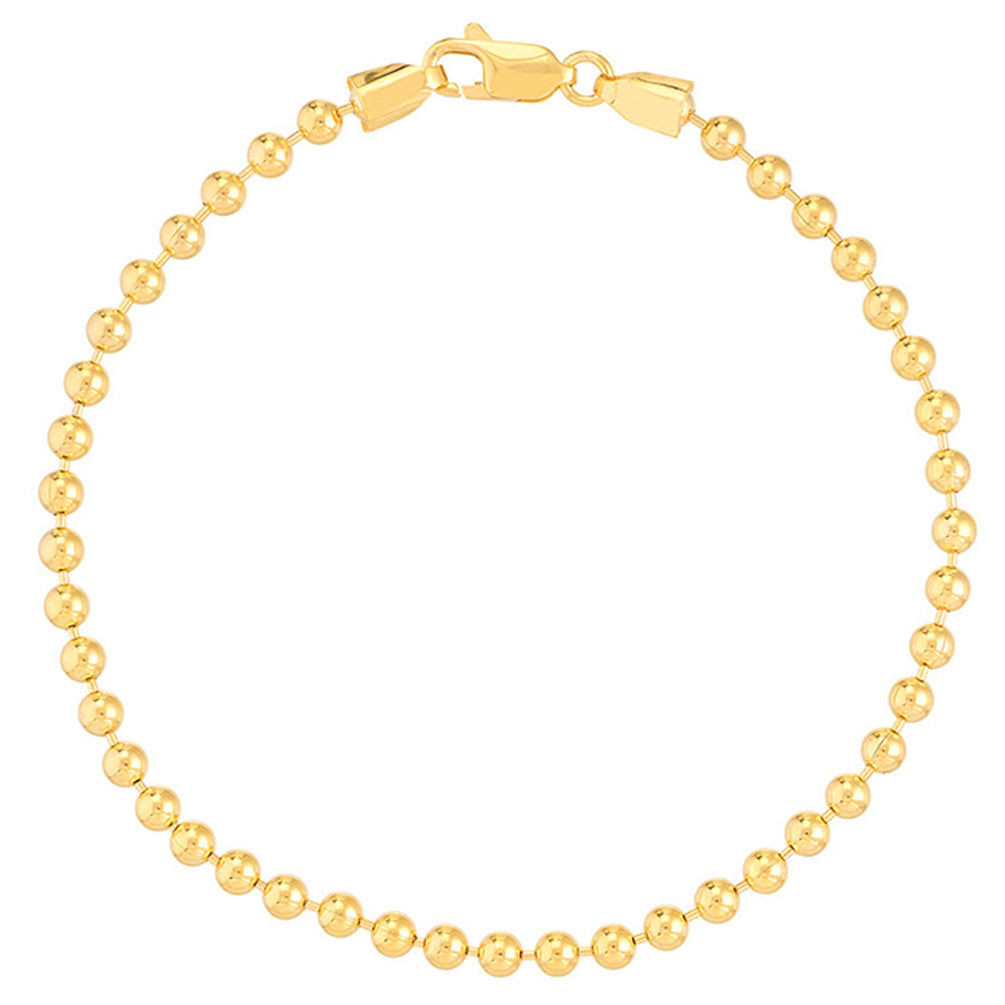 Solid 14K Gold 3.5mm Bead Chain Bracelet with Lobster Lock, 8.5"