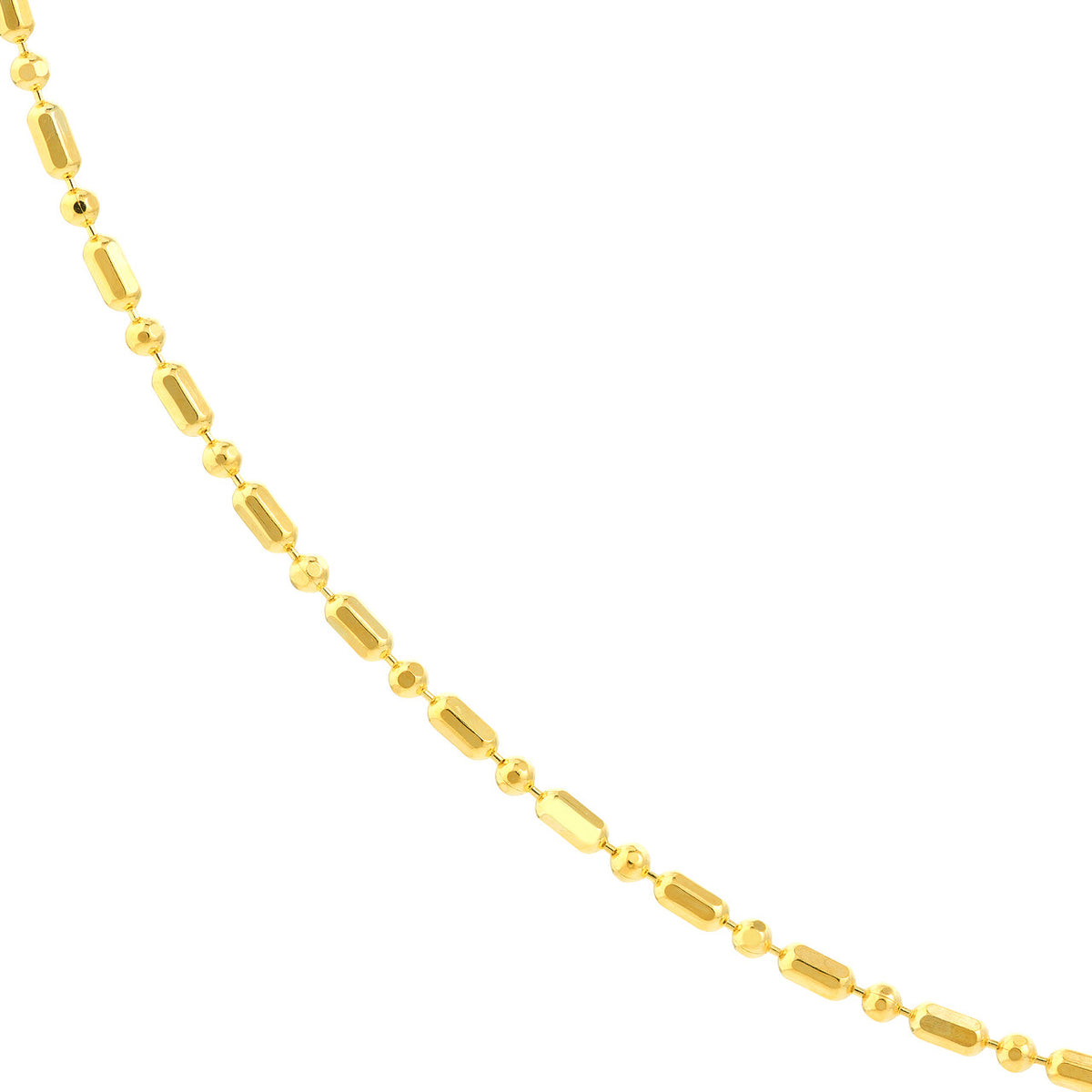 14K Yellow Gold or White Gold 1.2mm D/C Bead and Barrel Chain Necklace with Lobster Lock