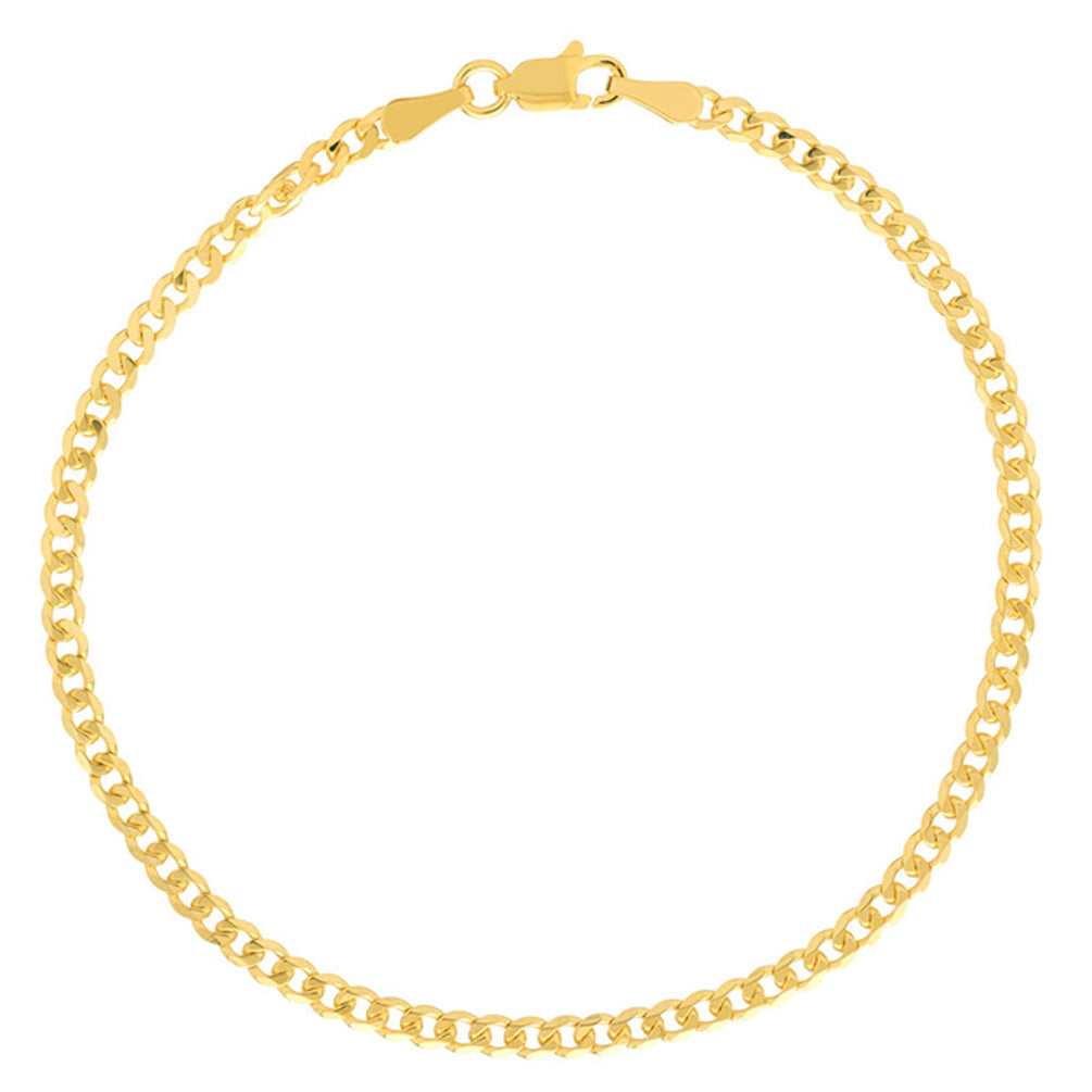 Solid 14K Yellow Gold, White Gold and Rose Gold 2.70mm Open Curb Chain Bracelet with Lobster Claw Clasp