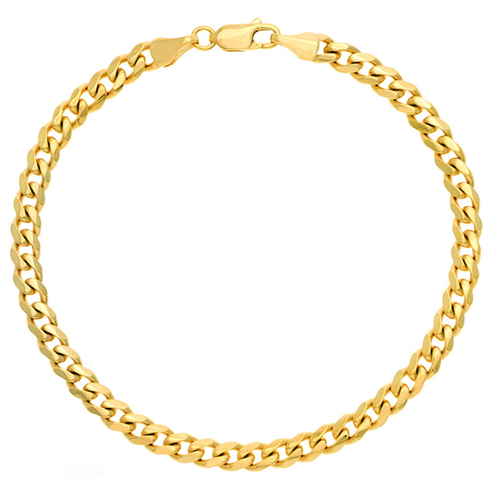 Solid 14K Yellow Gold 5mm Miami Cuban Chain Bracelet with Lobster Lock