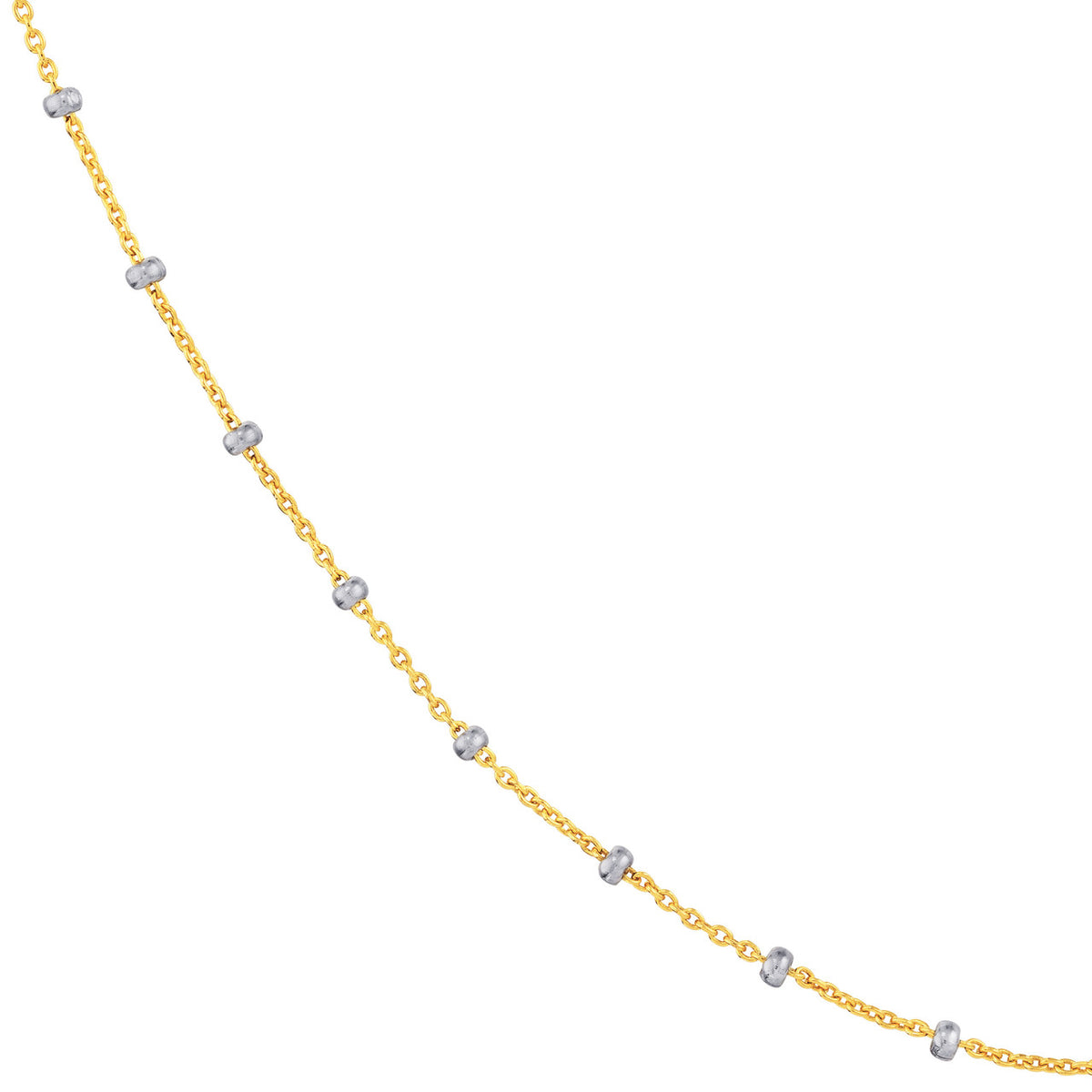 14k Yellow White Gold 1.80mm Two-Tone Saturn Bead Chain Necklace with Spring Ring