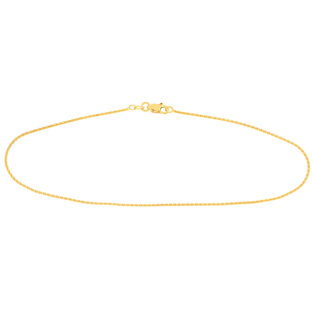 14K Yellow Gold and White Gold 1.05mm Diamond Cut Wheat Chain Anklet with Lobster Lock, 10"