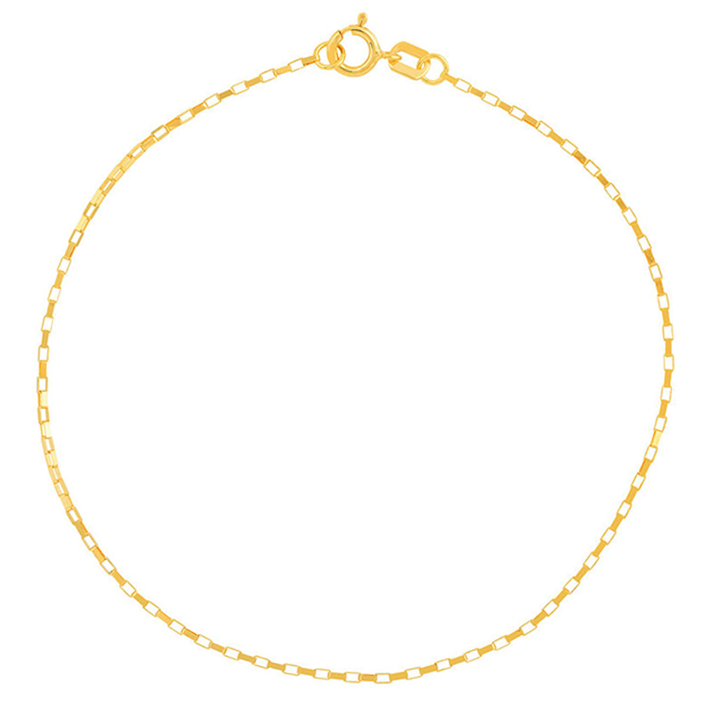 14K Yellow Gold 0.88mm Long Box Chain Bracelet with Spring Ring, 7.25"