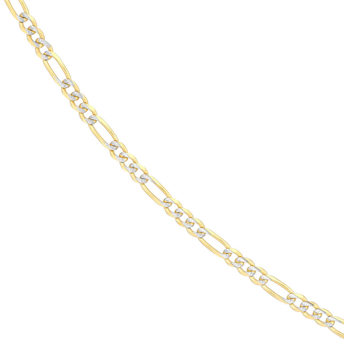 14k Yellow White Gold 3.2mm Two-Tone Pave Figaro Chain Necklace with Lobster Lock